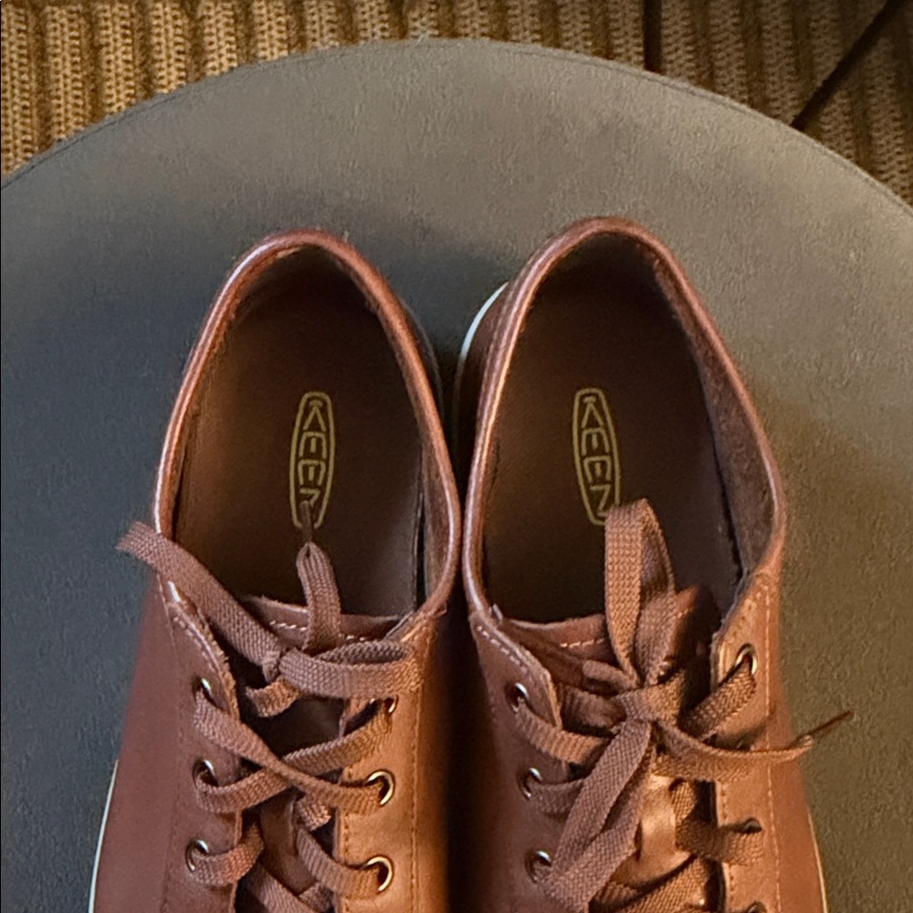 Keen Lorelai Cognac Brown Leather Casual Lace-Up Womens 9 Sneakers Outdoors - Picture 2 of 9